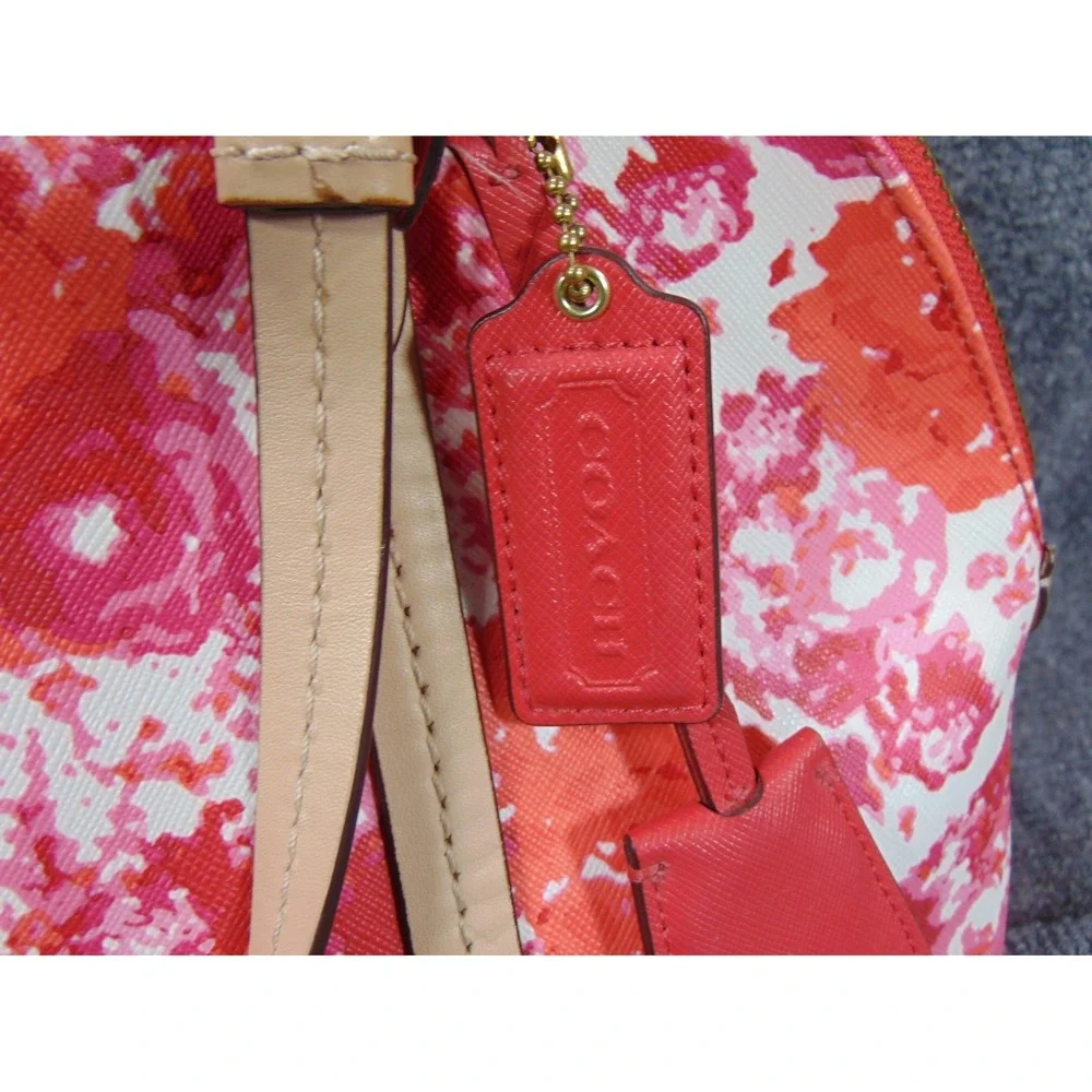 Coach Satchel Pink Orange Floral Coated Canvas Leather Trim F31341‎ FLAW READ